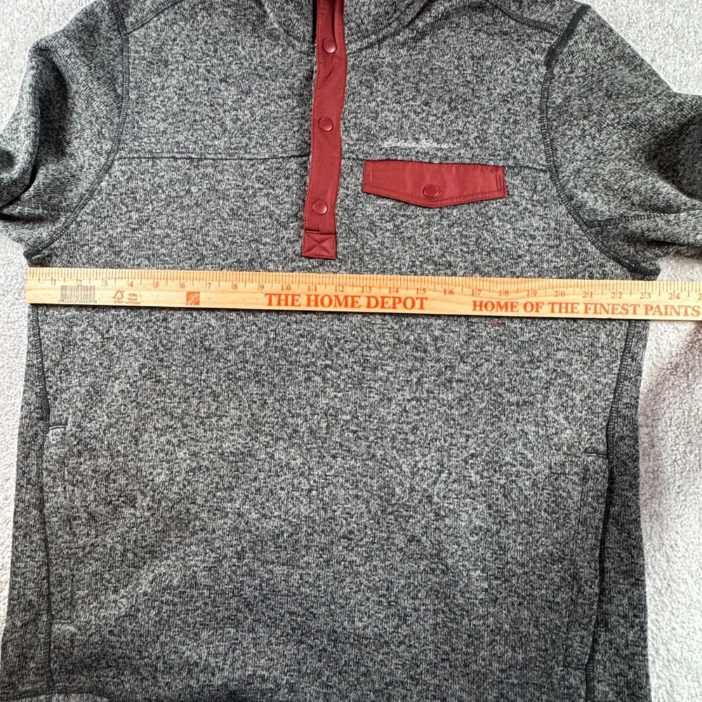Eddie Bauer Mens Large Gray Marled Fleece Quarter Snap Pullover Sweater Jacket